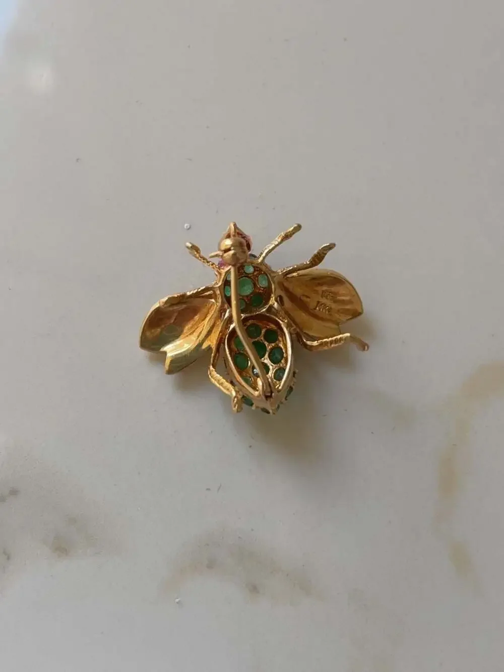 14K Yellow Gold Emerald and Ruby Bee Brooch Large Bee Brooch/pin